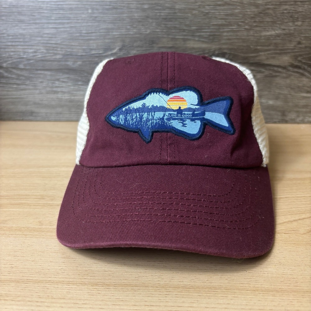 Life is Good Hat Cap Snap Back Red Maroon Fish Fishing Camp Jake Adjustable